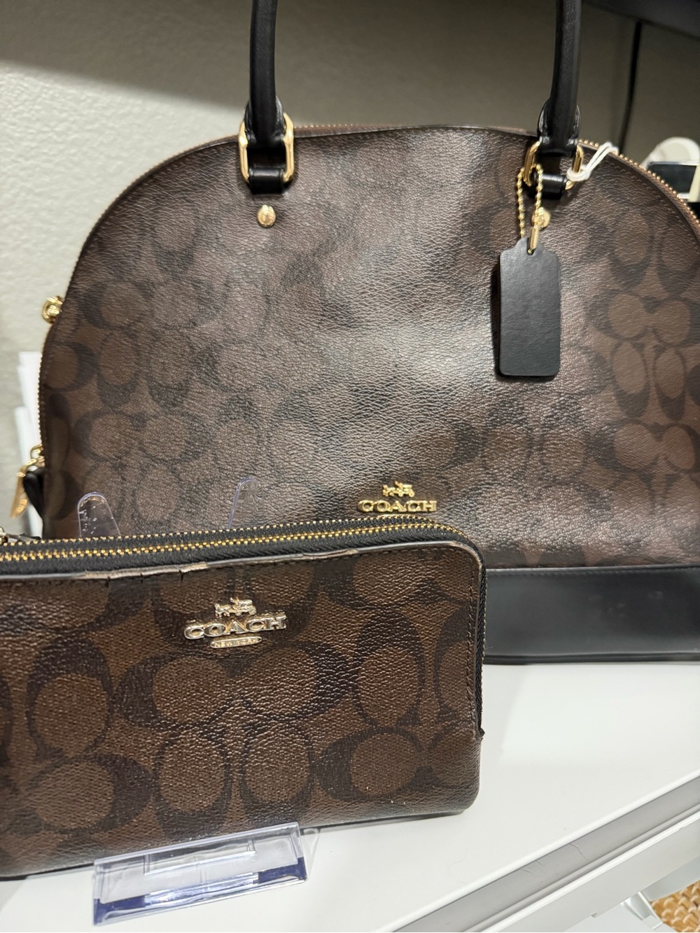 Coach Brown Signature Dome Satchel with Matching Wallet